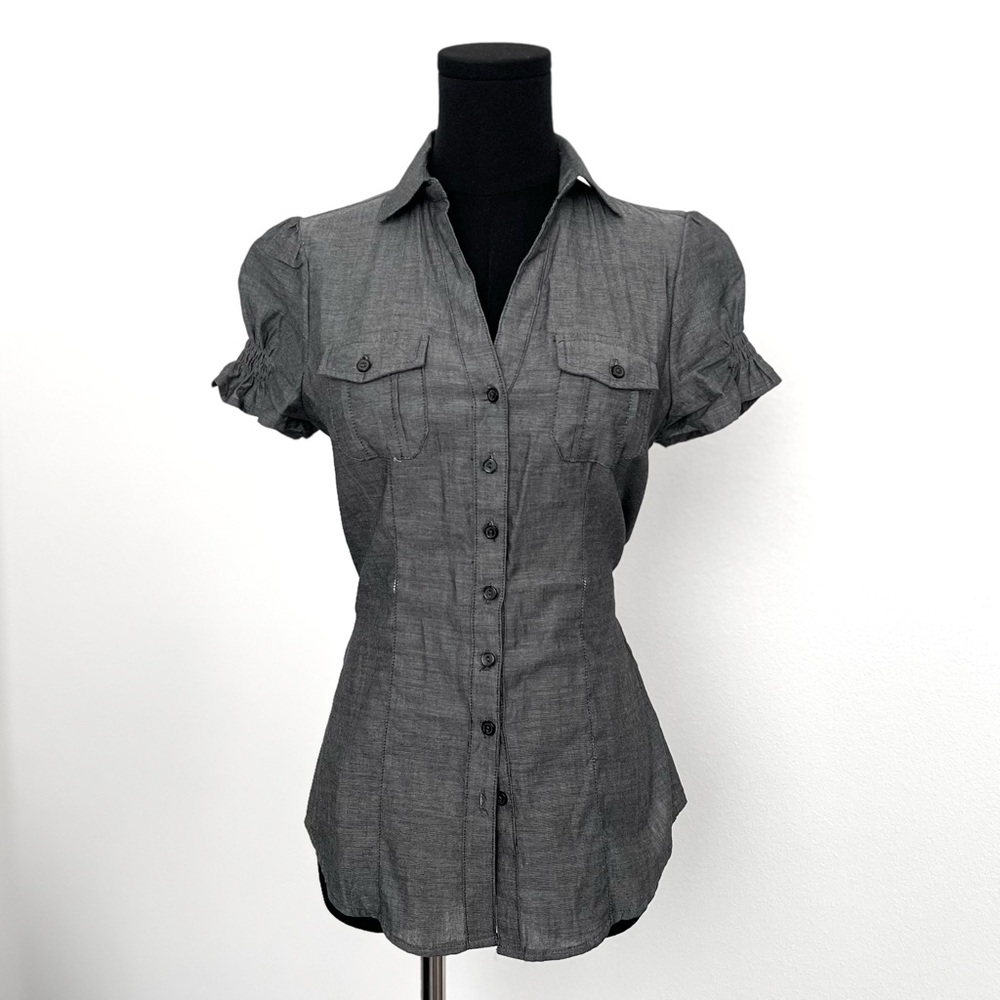 SOLD • Twentyone Charcoal Blouse with Ruffled Sleeves and Wasiteline in Size S